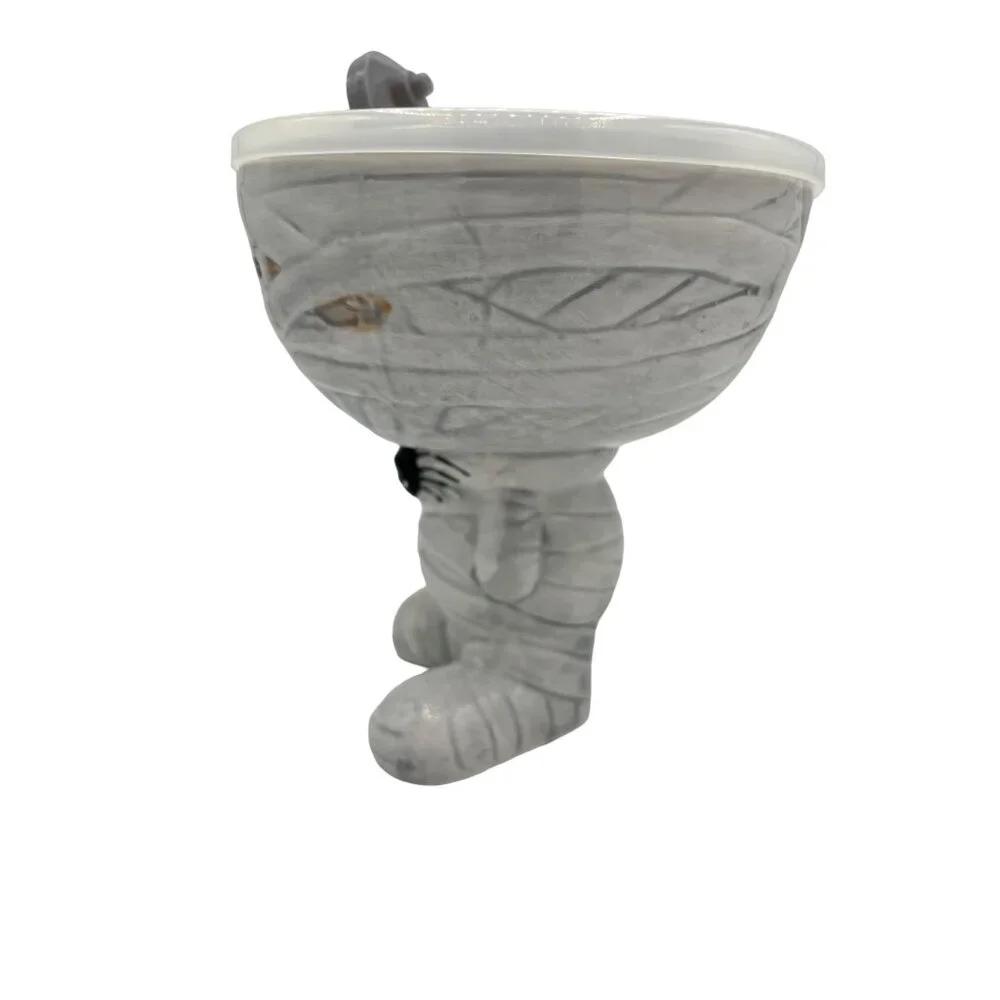 Mummy Halloween Goblet Bowl with Steamer Lid Wine Glass Ceramic 5.75